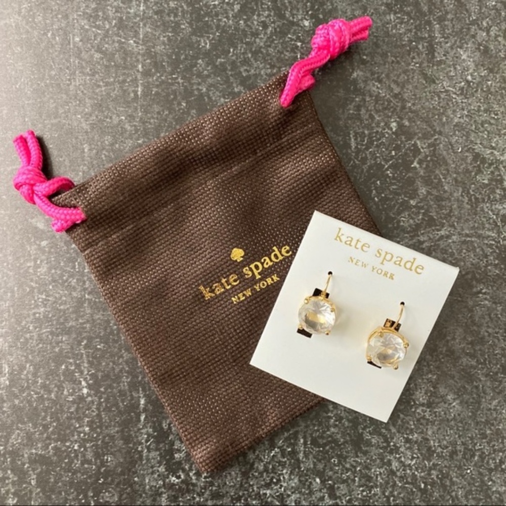 Kate Spade 14k Gold Filled Lever Back Clear Gold Round Gumdrop Authentic New - Picture 4 of 6